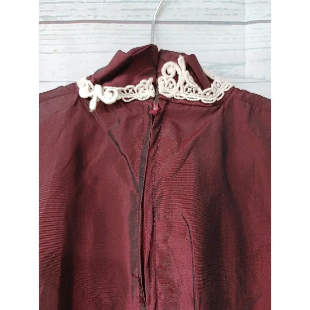 Vtg Girl Red Burgundy Taffeta Dress Gown Iridiscent Sz 8 Handmade